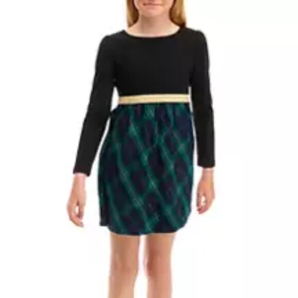 CROWN & IVY Girls Shine Plaid Long Sleeve Dress L - Picture 1 of 14